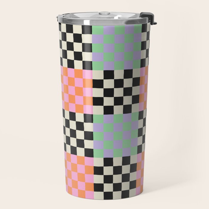 Colorful retro checkered patchwork pattern Travel Mug Gallery Image 2
