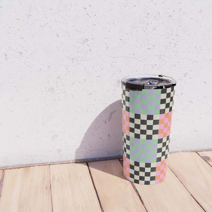 Colorful retro checkered patchwork pattern Travel Mug Gallery Image 4