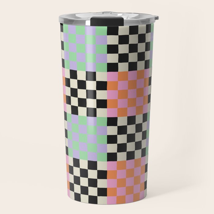 Colorful retro checkered patchwork pattern Travel Mug Gallery Image 1