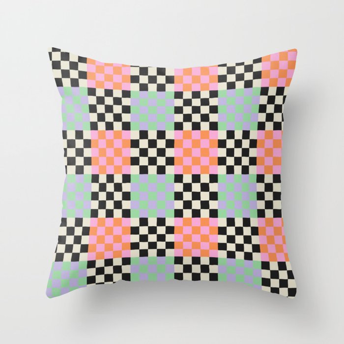 Colorful retro checkered patchwork pattern Throw Pillow Gallery Image 1