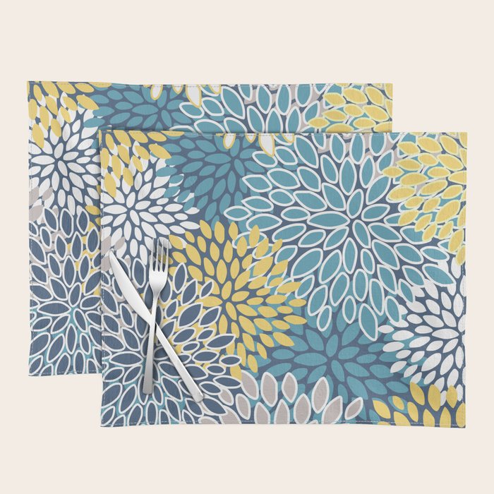 Modern, Floral Prints, Blue and Yellow Placemat Gallery Image 1