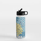 Modern, Floral Prints, Blue and Yellow Water Bottle Gallery Image 1