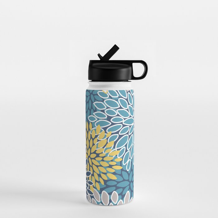Modern, Floral Prints, Blue and Yellow Water Bottle Gallery Image 1