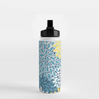 Modern, Floral Prints, Blue and Yellow Water Bottle Gallery Image 2