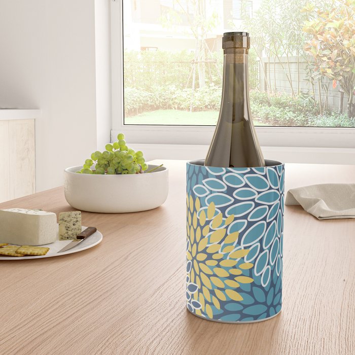 Modern, Floral Prints, Blue and Yellow Wine Chiller Gallery Image 4