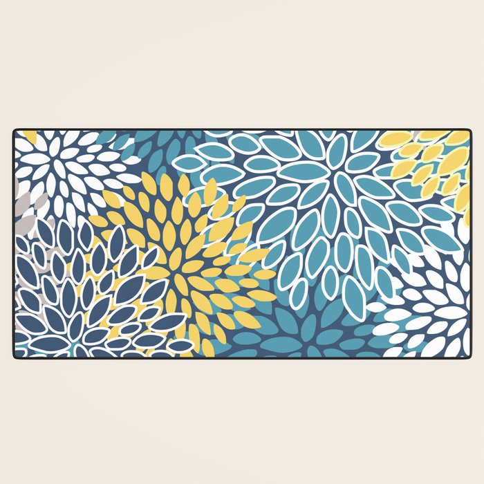 Modern, Floral Prints, Blue and Yellow Desk Mat Gallery Image 3