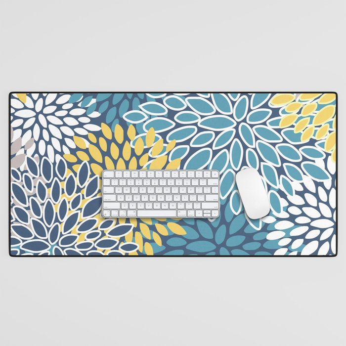 Modern, Floral Prints, Blue and Yellow Desk Mat Gallery Image 1