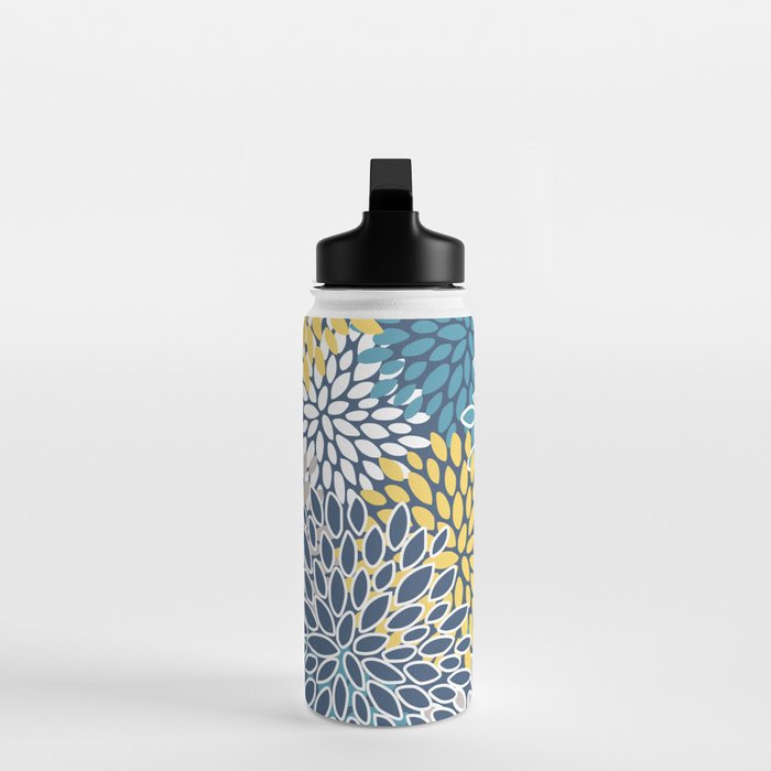 Modern, Floral Prints, Blue and Yellow Water Bottle Gallery Image 3