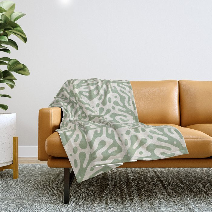 Organic Matter in Ivory and Green Throw Blanket Gallery Image 1