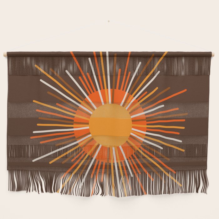 Retro Minimalist Sunburst Sun in 70s Brown and Orange Wall Hanging Gallery Image 1