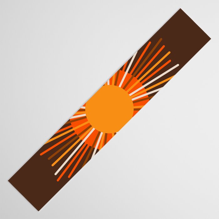 Retro Minimalist Sunburst Sun in 70s Brown and Orange Table Runner Gallery Image 3