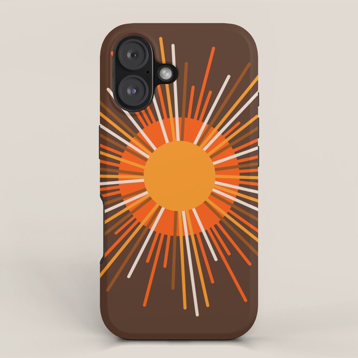 Retro Minimalist Sunburst Sun in 70s Brown and Orange iPhone Case Gallery Image 1
