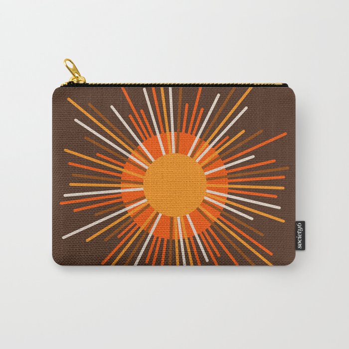 Retro Minimalist Sunburst Sun in 70s Brown and Orange Carry All Pouch Gallery Image 1