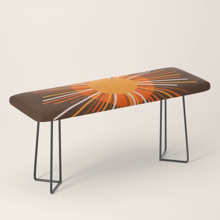 Retro Minimalist Sunburst Sun in 70s Brown and Orange Bench Gallery Image 1