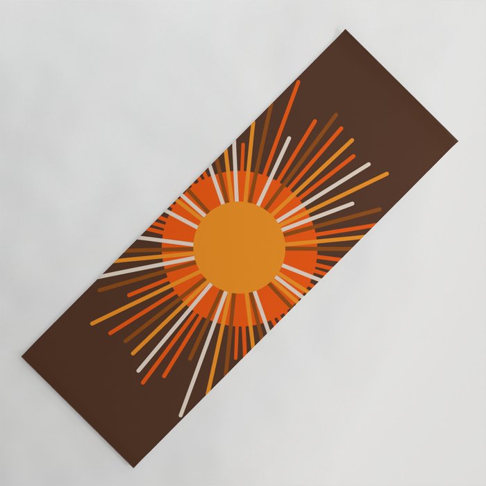 Retro Minimalist Sunburst Sun in 70s Brown and Orange Yoga Mat Gallery Image 1