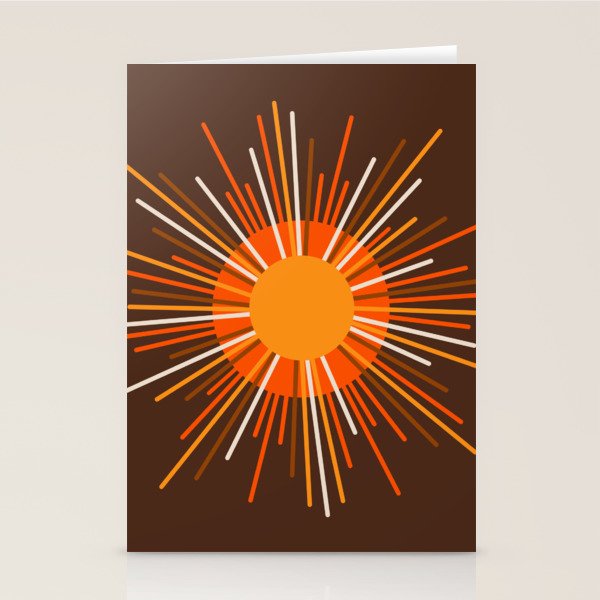 Retro Minimalist Sunburst Sun in 70s Brown and Orange Stationery Card Gallery Image 2
