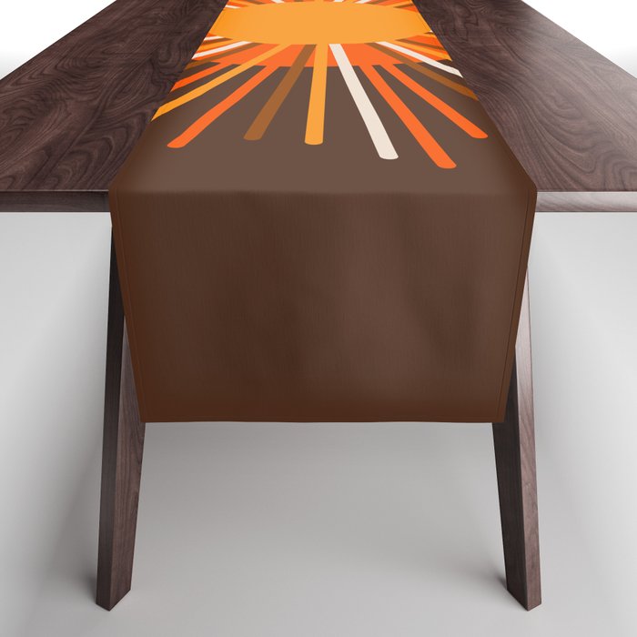 Retro Minimalist Sunburst Sun in 70s Brown and Orange Table Runner Gallery Image 1