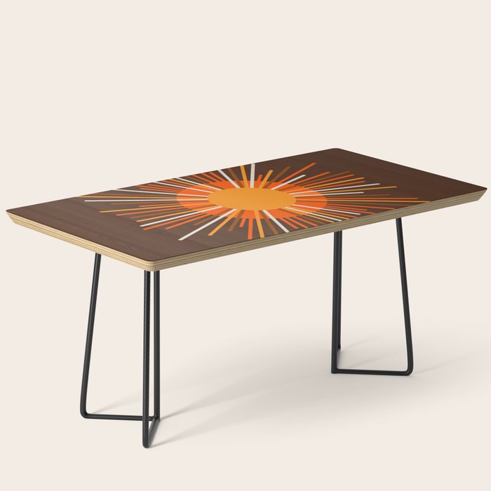 Retro Minimalist Sunburst Sun in 70s Brown and Orange Coffee Table Gallery Image 1