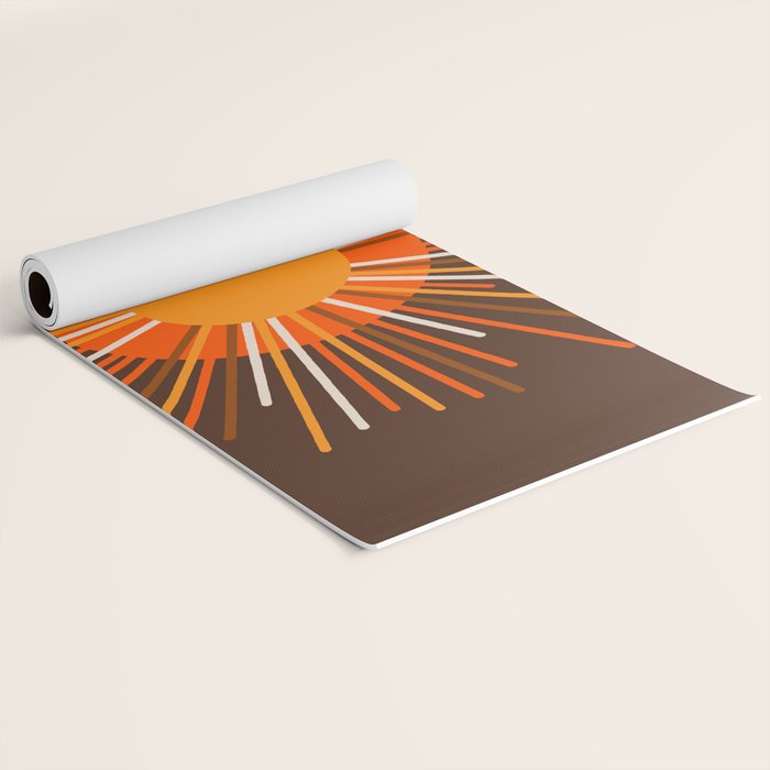 Retro Minimalist Sunburst Sun in 70s Brown and Orange Yoga Mat Gallery Image 2