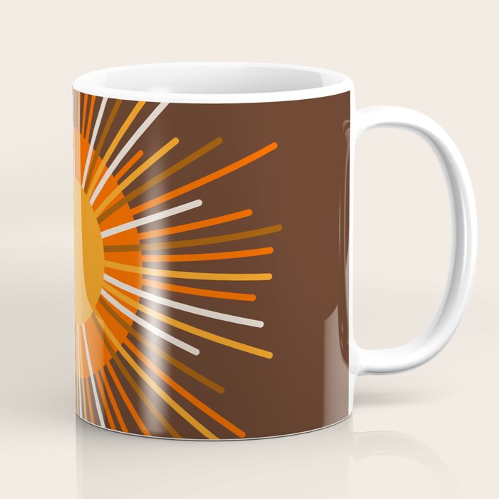 Retro Minimalist Sunburst Sun in 70s Brown and Orange Coffee Mug Gallery Image 1