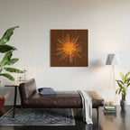 Retro Minimalist Sunburst Sun in 70s Brown and Orange Wood Wall Art Gallery Image 2