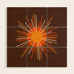 Retro Minimalist Sunburst Sun in 70s Brown and Orange Wood Wall Art Gallery Image 1