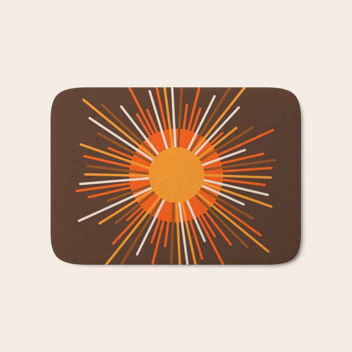Retro Minimalist Sunburst Sun in 70s Brown and Orange Bath Mat Gallery Image 1