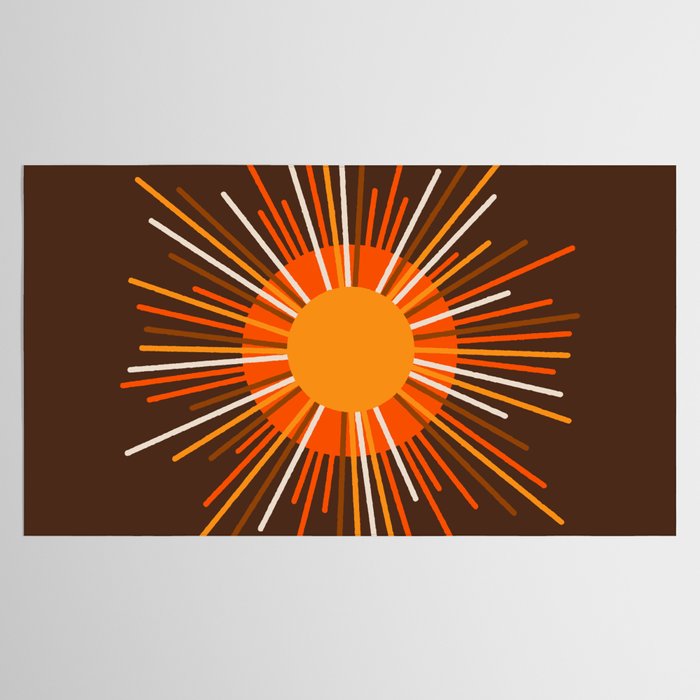 Retro Minimalist Sunburst Sun in 70s Brown and Orange Tablecloth Gallery Image 2