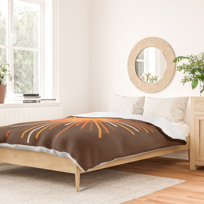 Retro Minimalist Sunburst Sun in 70s Brown and Orange Duvet Cover Gallery Image 2