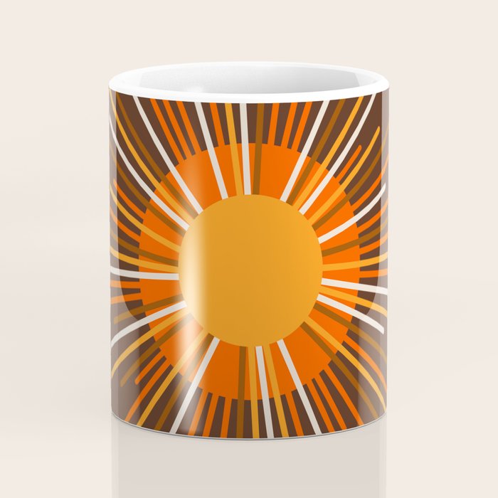 Retro Minimalist Sunburst Sun in 70s Brown and Orange Coffee Mug Gallery Image 4