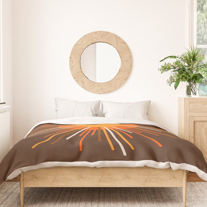 Retro Minimalist Sunburst Sun in 70s Brown and Orange Duvet Cover Gallery Image 3