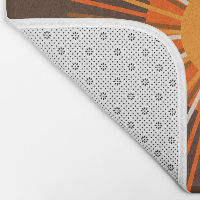 Retro Minimalist Sunburst Sun in 70s Brown and Orange Bath Mat Gallery Image 2