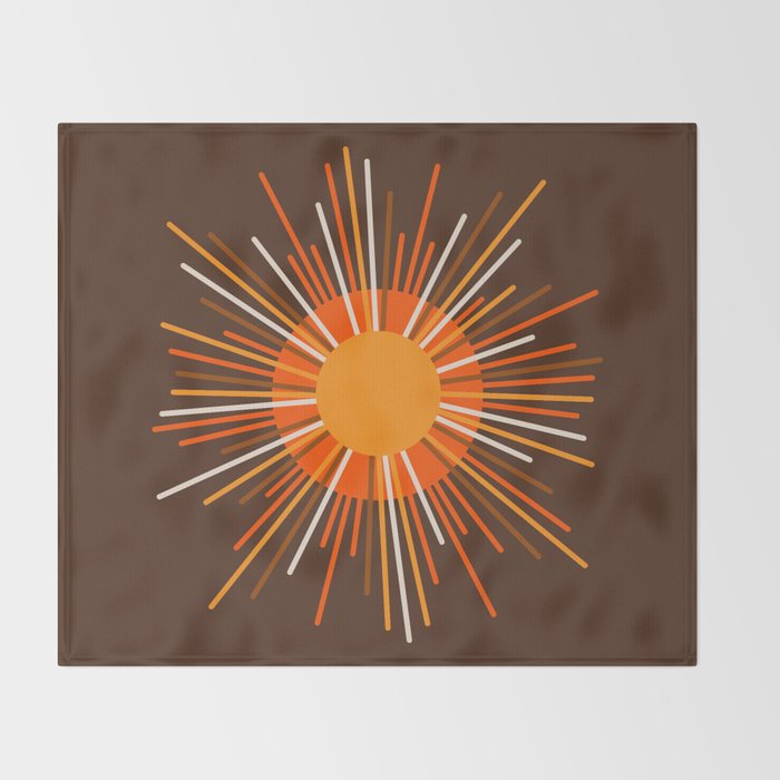 Retro Minimalist Sunburst Sun in 70s Brown and Orange Throw Blanket Gallery Image 2