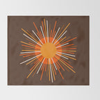 Retro Minimalist Sunburst Sun in 70s Brown and Orange Throw Blanket Gallery Image 2