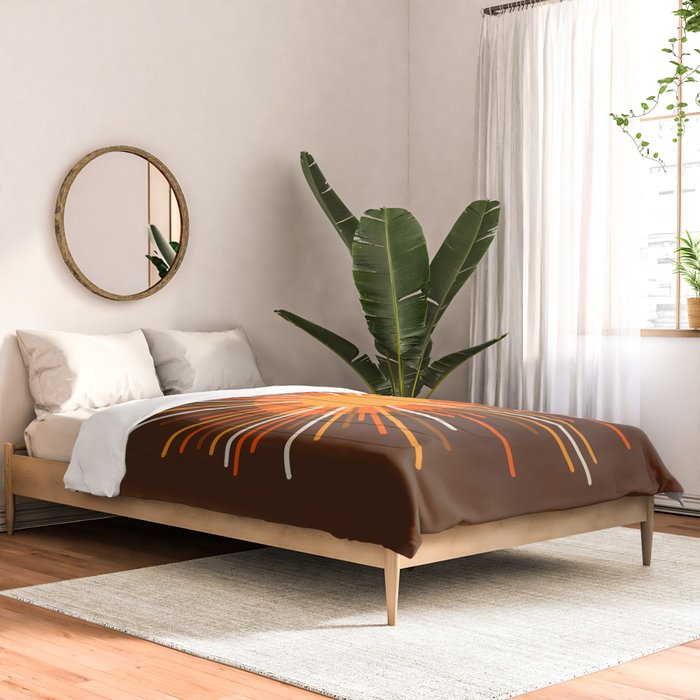 Retro Minimalist Sunburst Sun in 70s Brown and Orange Comforter Gallery Image 2