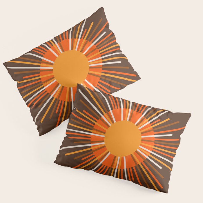 Retro Minimalist Sunburst Sun in 70s Brown and Orange Pillow Sham Gallery Image 1