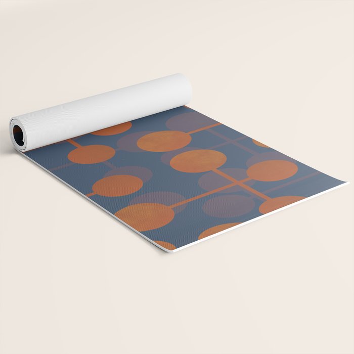 blue and orange midcentury dots pattern Yoga Mat Gallery Image 2