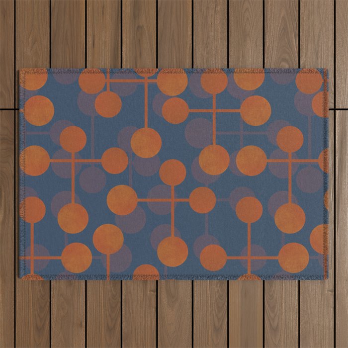 blue and orange midcentury dots pattern Outdoor Rug Gallery Image 1