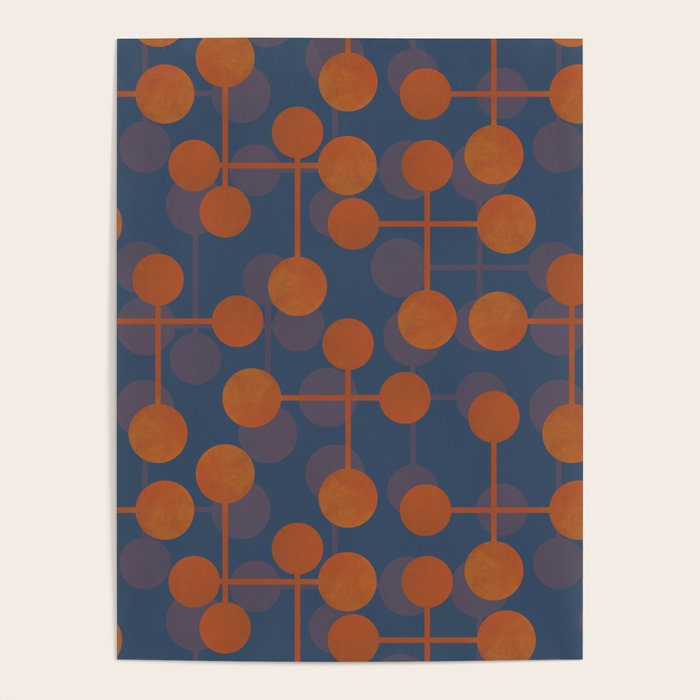 blue and orange midcentury dots pattern Poster Gallery Image 4