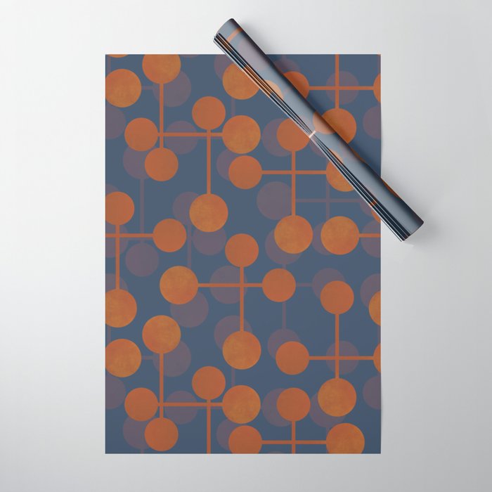 blue and orange midcentury dots pattern Wrapping Paper Gallery Image 1