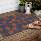 blue and orange midcentury dots pattern Outdoor Rug Gallery Image 2