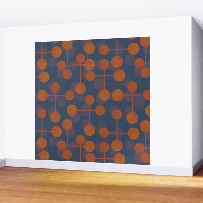blue and orange midcentury dots pattern Wall Mural Gallery Image 2