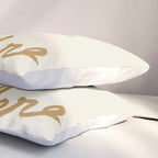 Lucky To Be Here - Brush Script Typography Quote - Gold Pillow Sham Gallery Image 3