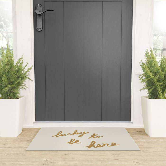 Lucky To Be Here - Brush Script Typography Quote - Gold Welcome Mat Gallery Image 3