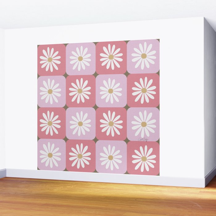 Checkered Daisies - Blush & Gold Wall Mural Gallery Image 2
