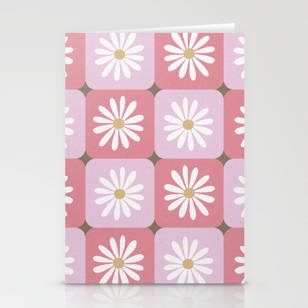 Checkered Daisies - Blush & Gold Stationery Card Gallery Image 1