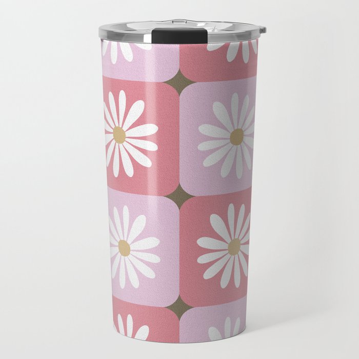 Checkered Daisies - Blush & Gold Travel Mug Gallery Image 1