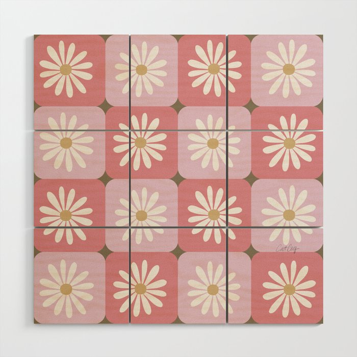 Checkered Daisies - Blush & Gold Wood Wall Art Gallery Image 1