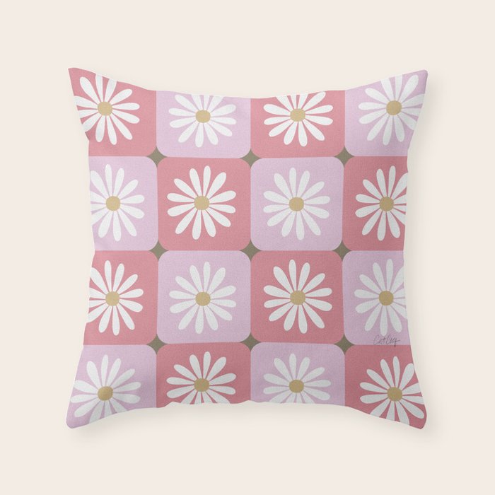 Checkered Daisies - Blush & Gold Throw Pillow Gallery Image 6