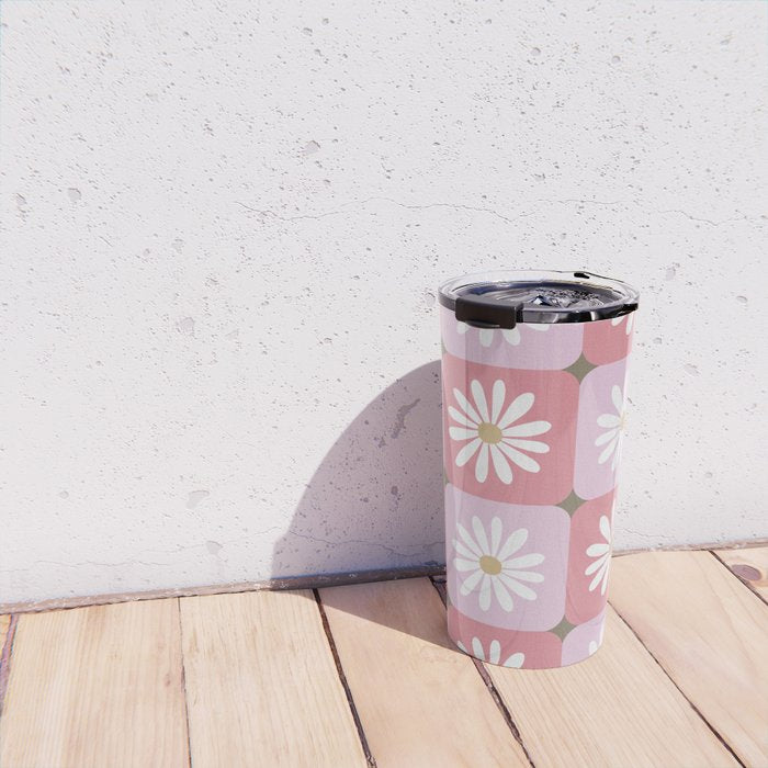 Checkered Daisies - Blush & Gold Travel Mug Gallery Image 4
